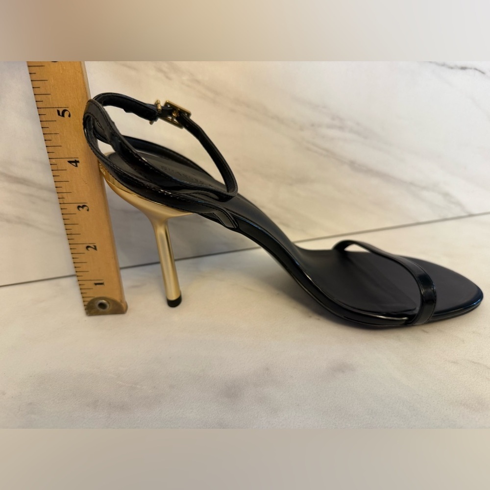 Charles & Keith Black Ankle Strap Heels with Gold Heel Minimalist Chic Size 39 - Picture 11 of 13
